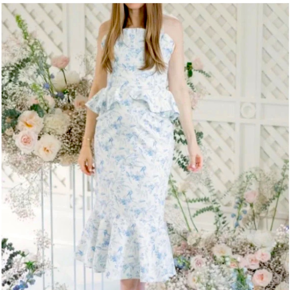 NWT Antonio Melani x Born on Fifth Pippa Blue Floral Print Peplum Dress
